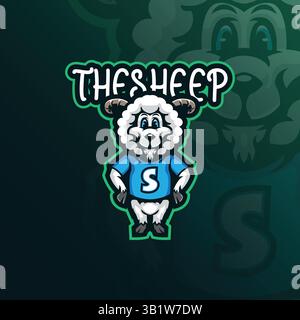 Schafsmaskottchen Logo Design Vektor mit moderner Illustration Konzept Stil für Abzeichen, Emblem und T-Shirt Druck. Illustration „intelligentes Schaf“. Stock Vektor