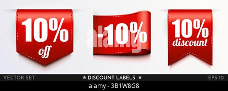 10 % Rabatt. Preisschild mit Band. Rote Prozentmarke. Vektorabbildung Stock Vektor