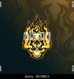 Skull Fire Maskottchen-Logodesign mit modernem Illustrationskonzept für Abzeichen, Emblem und T-Shirt-Druck. Illustration des Schädelfeuers. Stock Vektor