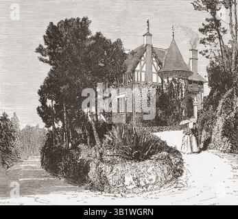 Villa Edelweiss, Blick aus dem Südosten, Cannes, französische Riviera, das Haus, das von Ihrer Majestät Königin Victoria während ihres Besuchs dort im Jahr 1887 besetzt wurde. Aus der Grafik, veröffentlicht 1887. Stockfoto