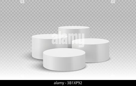 Weißer 3D-Podiumständer, sauberer runder Plattformhintergrund. Minimale Zylinderanzeige mit hellgrauen Schatten und geometrischer Form. Moderne Showcase-Szene Stock Vektor