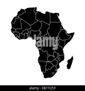 Afrika-Kartenhintergrund mit staaten. Afrika-Karte isoliert auf weißem Hintergrund mit Flagge. Vektorabbildung Schwarzweiß-Karte Stock Vektor