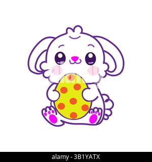 Osterhase-Symbol. Niedlicher Hasenhalter. Gefleckter Eiercharakter. Vektor-Zeichentricktier. Stock Vektor