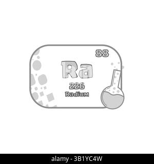 Chemisches Ra-Symbol. Symbol für Radiumelement. Atomzahl achtundachtzig. Vektor-Wissenschaftsblock. Stock Vektor