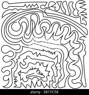 Abstrakter Vektor des Labyrinths. Gebogene Puzzleform. Schwarzes Verwirrungsmuster. Darstellung komplexer Konturen. Stock Vektor