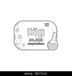 Chemisches mg-Symbol. Symbol für Magnesiumelement. Atomzahl zwölf. Vektor-Wissenschaftsblock. Stock Vektor