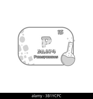 Symbol für Phosphorelement. Nummer 15 Detail. Symbol für Vektorchemie. Abbildung des grauen Kolbens. Stock Vektor