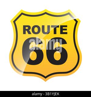 Historische Route 66 Highway Schild – legendäres gelbes amerikanisches Road Shield, berühmtes Reisesymbol für Cross-Country-Reisen, Abenteuer und Roadtrips Stock Vektor