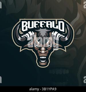 Bull Mascot Logo Design Vektor mit modernem Illustrationskonzept Stil für Abzeichen, Emblem und T-Shirt Druck. Illustration des wütenden Kopfbullen für den Sport. Stock Vektor