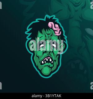 Zombie-Maskottchen-Logodesign mit modernem Illustrationskonzept für Abzeichen, Emblem und T-Shirt-Druck. Illustration des Zombiekopfes. Stock Vektor