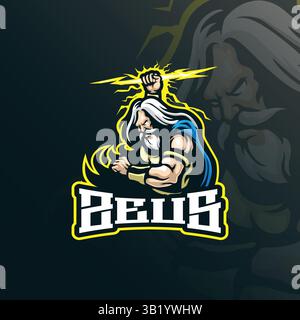Zeus Mascot Logo Design Vektor mit modernem Illustrationskonzept Stil für Abzeichen, Emblem und T-Shirt Druck. Zeus Illustration für Sportmannschaft. Stock Vektor