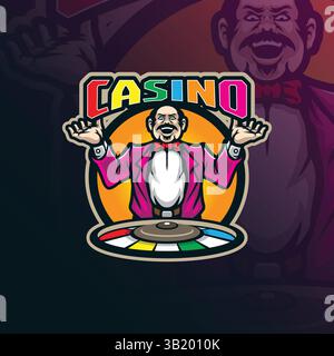 Casino Maskottchen Logo Design Vektor mit modernem Illustrationskonzept Stil für Abzeichen, Emblem und T-Shirt Druck. Illustration von Casino-Spielen. Stock Vektor