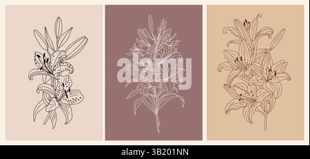 Eine Linienzeichnung von Lilienblüten-Vektor isoliert Stock Vektor