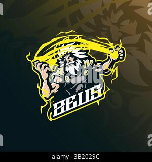 Zeus Mascot Logo Design Vektor mit Konzeptstil für Abzeichen, Emblem und T-Shirt Druck. Angry zeus Illustration für Sport- und E-Sport-Team. Stock Vektor