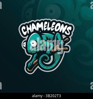 Chamäleon Mascot Logo Design Vektor mit Konzept Stil für Abzeichen, Emblem und T-Shirt Druck. Niedliche Chamäleon-Illustration. Stock Vektor