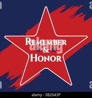 Erinnern Sie sich und ehren Sie Memorial Day Star mit rotem Blau Pinselstrich Hintergrund Vektor Grafiken Illustrationen Stock Vektor
