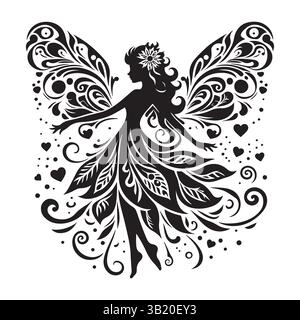 Schöne Fairy Woman Silhouette - Fantasy and Love Concept Stock Vektor