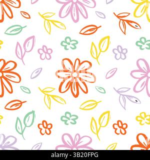 Konturierung farbige Blumen nahtloses Muster in Hand gezeichnet Stil Vektor Grafiken Illustrationen Stock Vektor