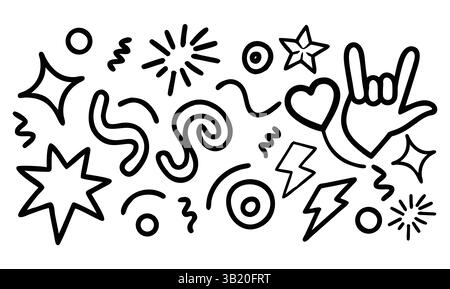 Black Doodle Set von handgezeichneten Cartoon Vektor Grafiken Illustrationen Stock Vektor