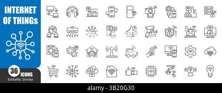 IoT . Internet der Dinge . Symbol „Technologie“ . Editierbarer Schlaganfall. Vektor . Stock Vektor