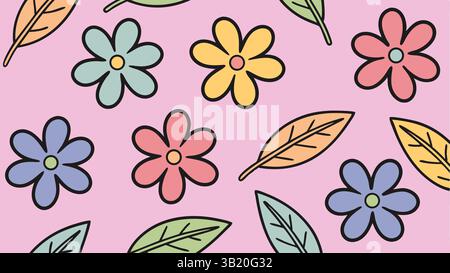 Hand gezeichnet nette Blumen und Blätter nahtlose Muster mit Blumenelementen Vektor-Grafiken Illustrationen Stock Vektor