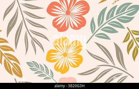 Hand gezeichnet nette Blumen und Blätter nahtlose Muster mit Blumenelementen Vektor-Grafiken Illustrationen Stock Vektor