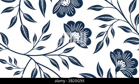 Hand gezeichnet nette Blumen und Blätter nahtlose Muster mit Blumenelementen Vektor-Grafiken Illustrationen Stock Vektor