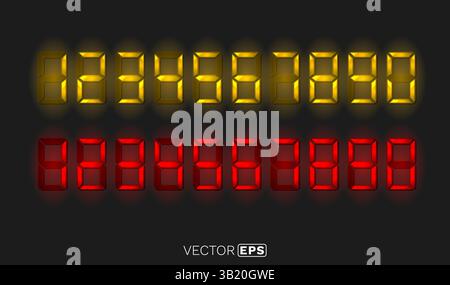 Rote und gelbe elektronische Nummern auf schwarzem Hintergrund. Vektor Stock Vektor