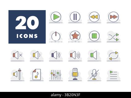 Vektorsymbole für die Multimedia-Benutzeroberfläche festgelegt. Graph-Symbol für Musik und Sound Website und Apps Design, Logo, App, UI Stock Vektor