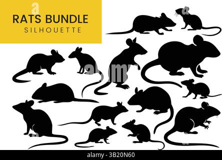 Maus Silhouetten Set Nagetier Sammlung Posen Vektor Grafiken Illustrationen Stock Vektor