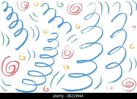 Farbenfroher Karnevalsmarker zaubert Linien. Handgezeichnetes Konfetti für Kinder-Party-Feiern. Pinselstrich Linearstift festliche Elemente isoliert auf weiß b Stock Vektor
