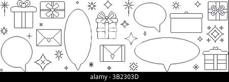 Pixel Art Sprechblasen und Geschenkboxen. 8-Bit-Beschreibungen mit Geschenken. Runde Chat-Rahmen im Retro-Stil. Digitale Nachrichten und Überraschung. Vektor i Stock Vektor