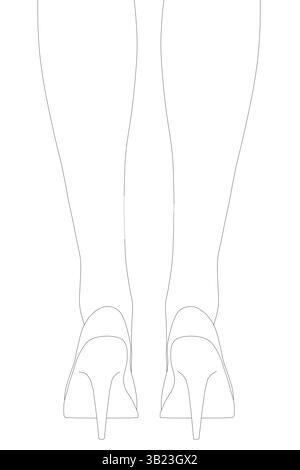 Das Bild ist eine Zeichnung von einem Paar Beine mit einem Paar High Heels. Die Beine sind schwarz-weiß gezeichnet, die Schuhe sind gepunktet Stock Vektor