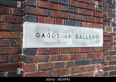 New York, Vereinigte Staaten von Amerika – 9. Oktober 2018. Schild am Eingang zur Gagosian Gallery an der 555 West 24th Street in New York. Gegründet von Lar Stockfoto