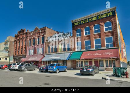 Detroit, Michigan, Vereinigte Staaten von Amerika – 14. Oktober 2018. Block historischer Gebäude im östlichen Marktviertel von Detroit, MI. Incorporat Stockfoto