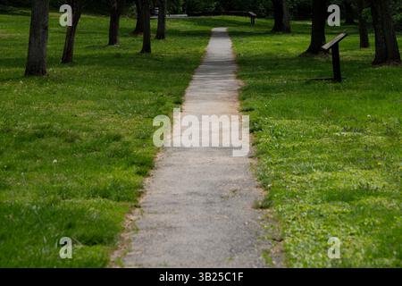 Ein langer gerader Weg in einem ländlichen Park Stockfoto