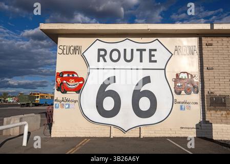 Route 66 Wandgemälde in Seligman, Yavapai County, Arizona, USA Stockfoto