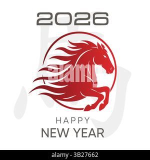 Rotes galoppierendes Pferd mit starken Bewegungslinien, das das chinesische Neujahr 2026 feiert und Energie und Glück symbolisiert. Stock Vektor