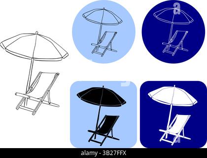 Sonnenschirm- und Sonnenliegelinie und Glyphe-Logo-Symbol. Vektor Grafik Linie Tinte Sommer und Urlaub, Sonnenschirm und Sonnenliege Vektor Symbol. Für Paket, Urlaub Stock Vektor