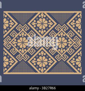 Ukrainisches Randmuster-Element. Schablone für Blockdruck oder Tätowierung. Einrichtung mit geometrischem Blumenmuster. Stock Vektor