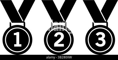 Gold-, Silber-, Bronze-Medaillensatz Vektor – Icons mit Bändern für Sport-Apps und Websites Stock Vektor