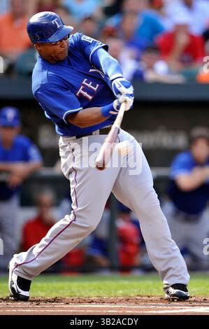 5. September 2009: Marlon Byrd #22 für die Texas Rangers bei bat während eines Spiels gegen die Heimatstadt Baltimore Orioles im Oriole Park at Camden Yards in Baltimore, Maryland. Die Orioles Beat the Rangers 5 - 4 (Bild: © Joy Absalon/Cal Sport Media/ZUMA Press/ZUMA Press) Stockfoto
