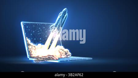 Start des digitalen Shuttles. Site-Start, neues Projekt, Fast-Tech, Marketinglösung Stock Vektor