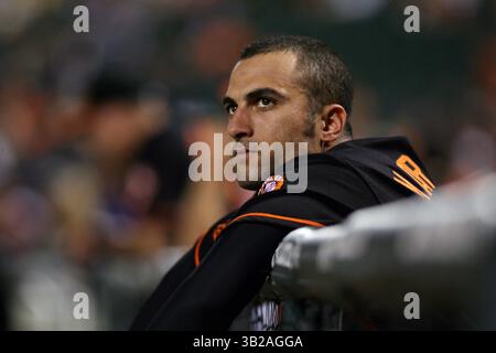 4. September 2009: Nick Markakis #21 für die Baltimore Orioles in Aktion während der Baltimore Orioles gegen die Texas Rangers im Oriole Park at Camden Yards in Baltimore, Maryland. (Bild: © Mitch Stringer/Cal Sport Media/ZUMA Press) Stockfoto
