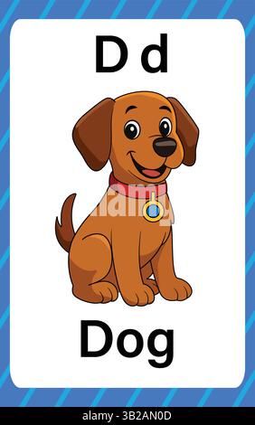 Alphabet-Karteikarte für Kinder mit dem Buchstaben d vom Hund Stock Vektor