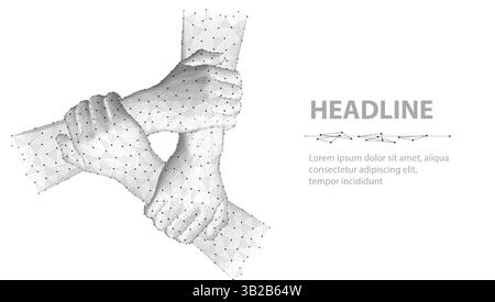 Team Hands Konzept isoliert auf weiß. Gemeinsam Netzwerk, Unity Support. Stock Vektor