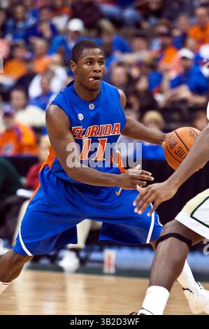 4. Dezember 2009 - Jacksonville, Florida, Vereinigte Staaten - 4. Dezember 2009: Florida Wachmann Erving Walker (11) während einer nicht-Konferenz-Aktion zwischen den Jacksonville Dolphins und den Florida Gators in der Veterans Memorial Arena in Jacksonville, Florida. Florida besiegte Jacksonville 85–67. (Bild: © Gray Quetti/Cal Sport Media/ZUMApress.com) Stockfoto