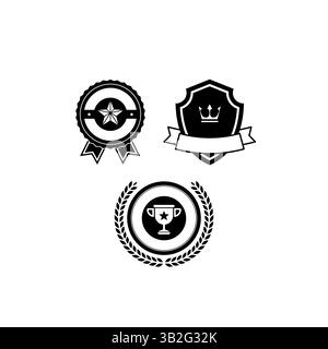 Elegante Schwarz-weiß-Symbole mit Stern-, Krone- und Trophäensymbolen Stock Vektor
