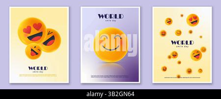 World Smile Day Emoji-Poster-Set. Vektorabbildung Stock Vektor