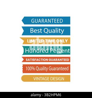 Bunte Werbeetiketten mit garantierter Qualität und begrenzten Angeboten Stock Vektor